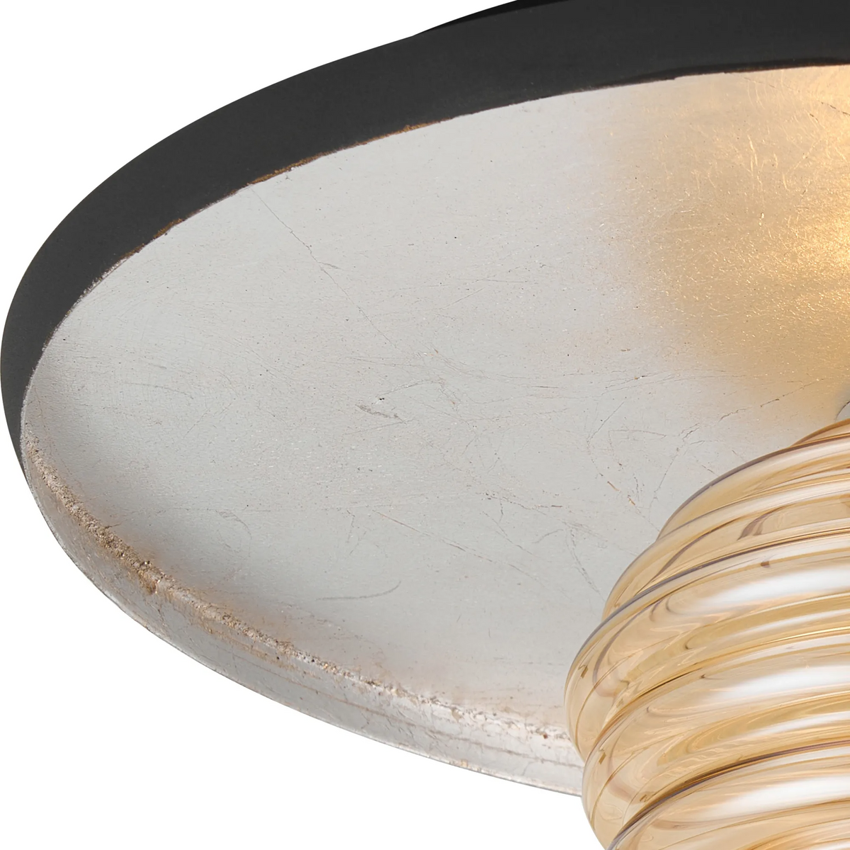 Reston Wall or Ceiling Light in Anthracite and Silver Leaf with Amber Rippled Glass Shade