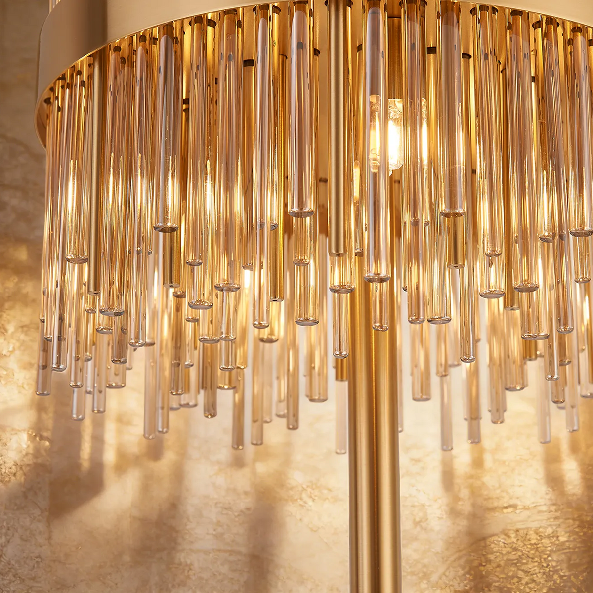 Eckington Floor Lamp in Brass with Cognac Glass Rods