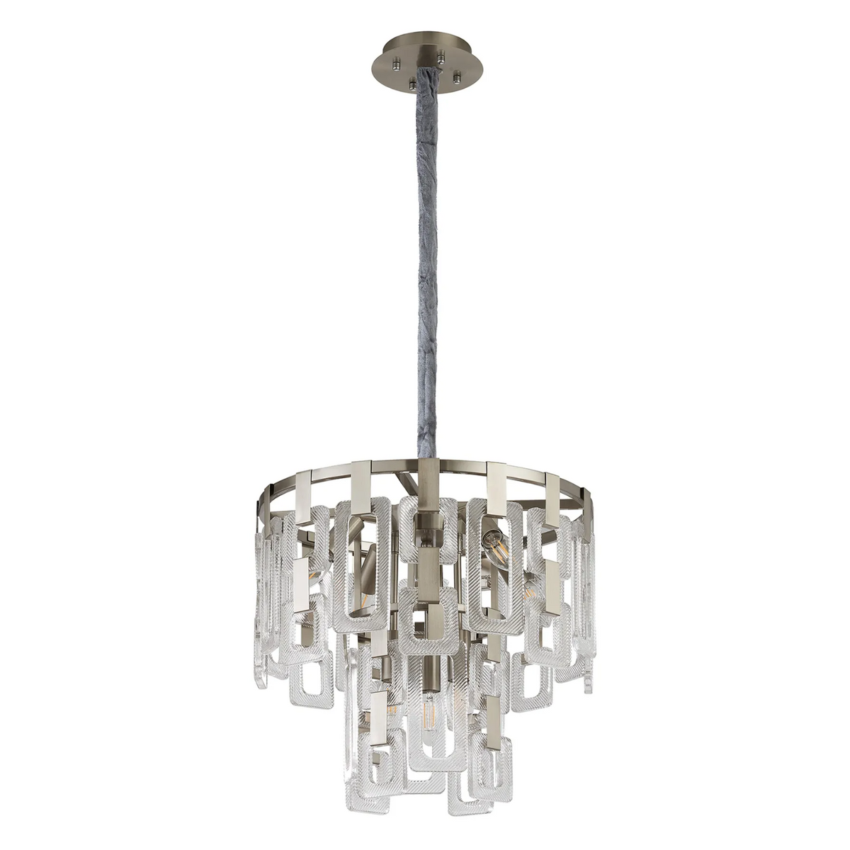 Heptonstall 410mm Two Tier Round Pendant in Satin Nickel with Clear Glass