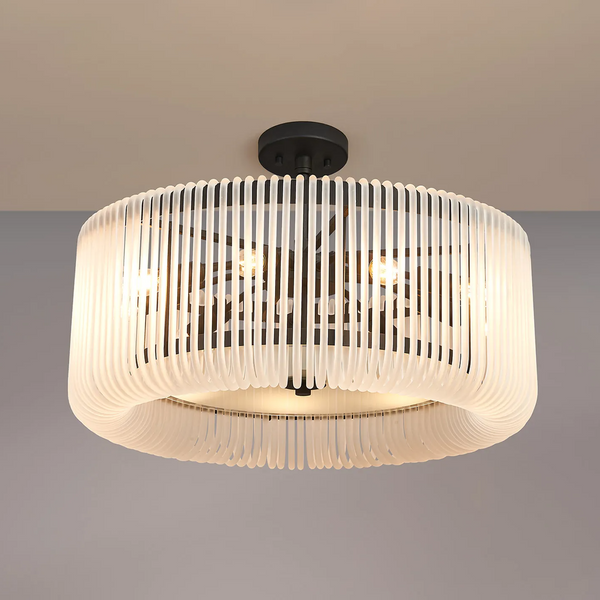 Jevington 600mm Pendant or Semi Flush in Black with Frosted Glass