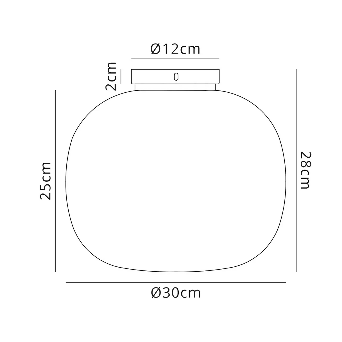 Lumiere Milton Medium Oval Ball Flush Ceiling Light dimensions: 28cm high, 30cm wide