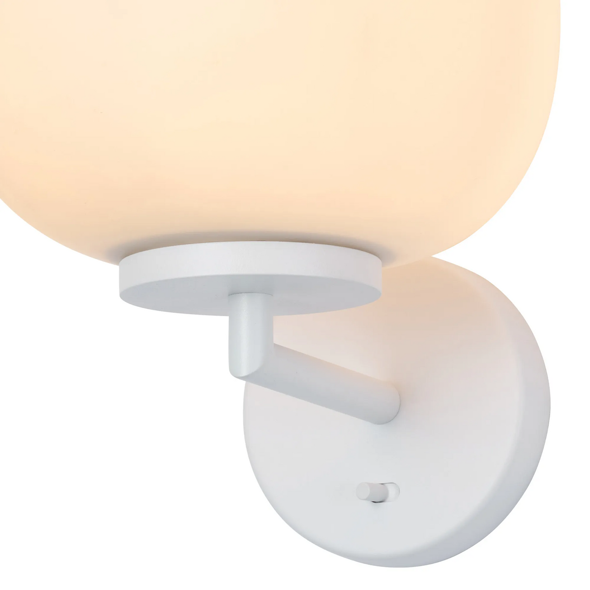 Milton Small Oval Ball Switched Wall Light in Satin White & Frosted White Shade