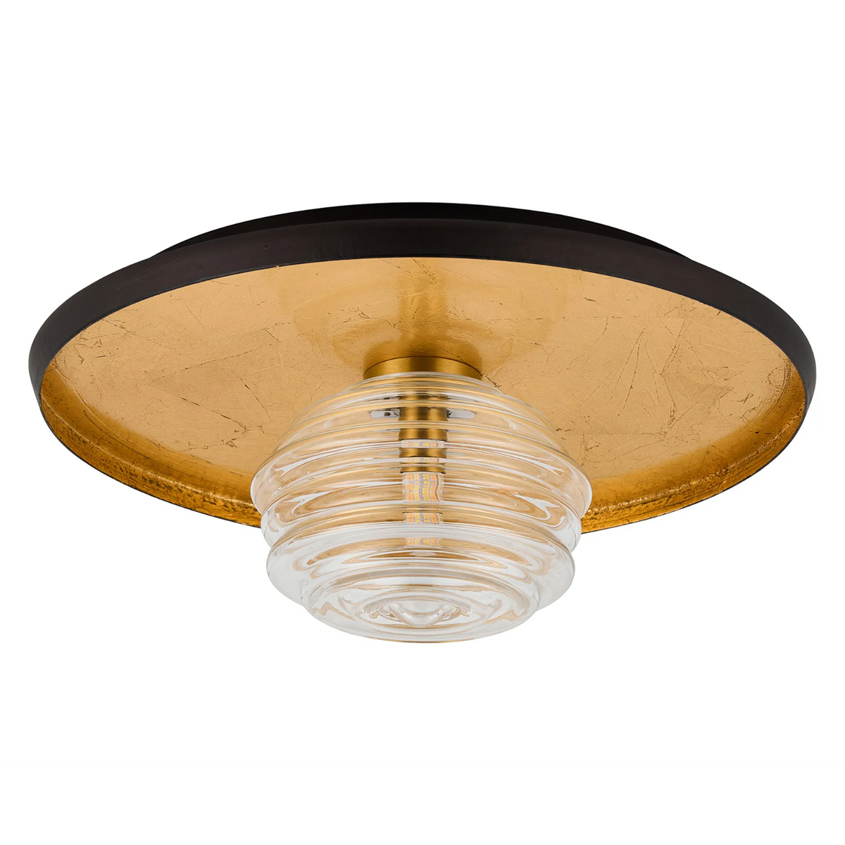Reston Wall or Ceiling Light in Coffee and Gold Leaf with Clear Rippled Glass Shade