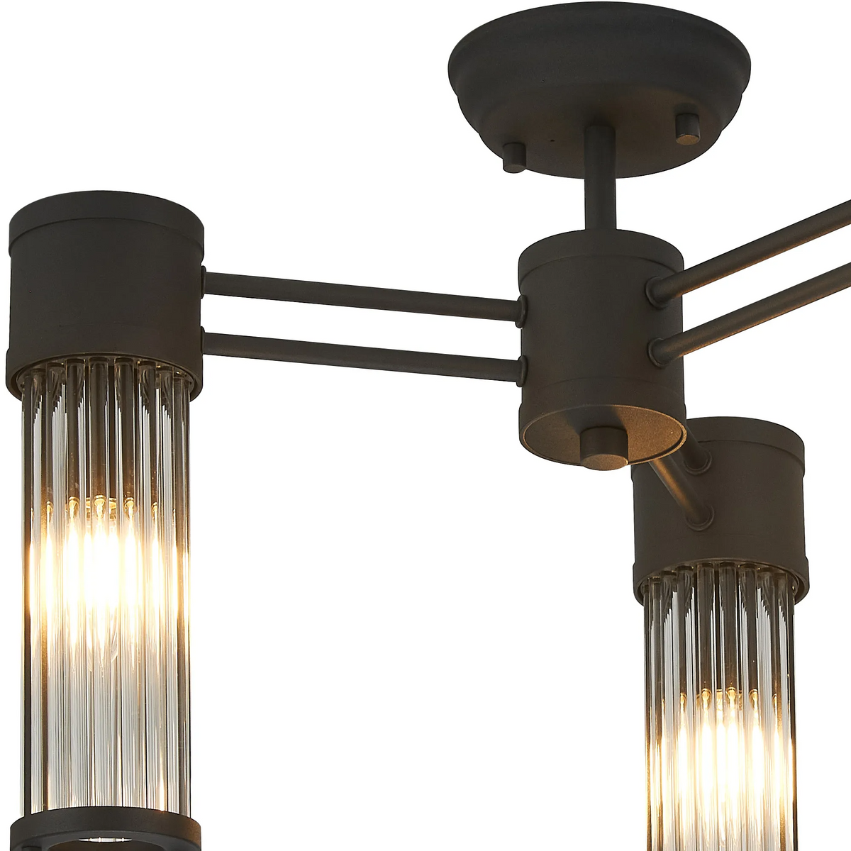 Tansley E14 IP44 Three Light Semi Flush Ceiling Light in Satin Black with Clear Glass Rods