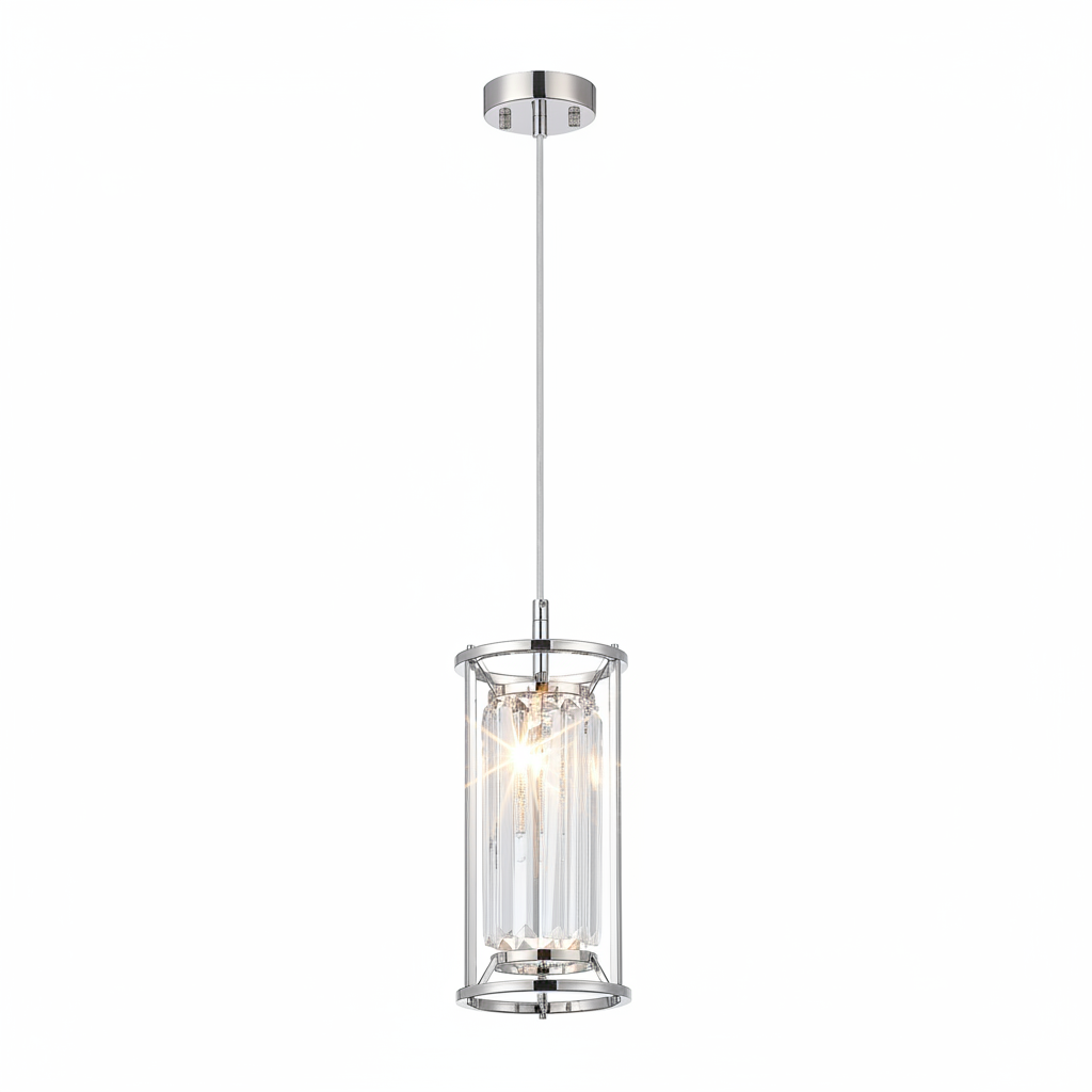 Torrington IP44 150mm Pendant in Polished Nickel with Clear Crystals