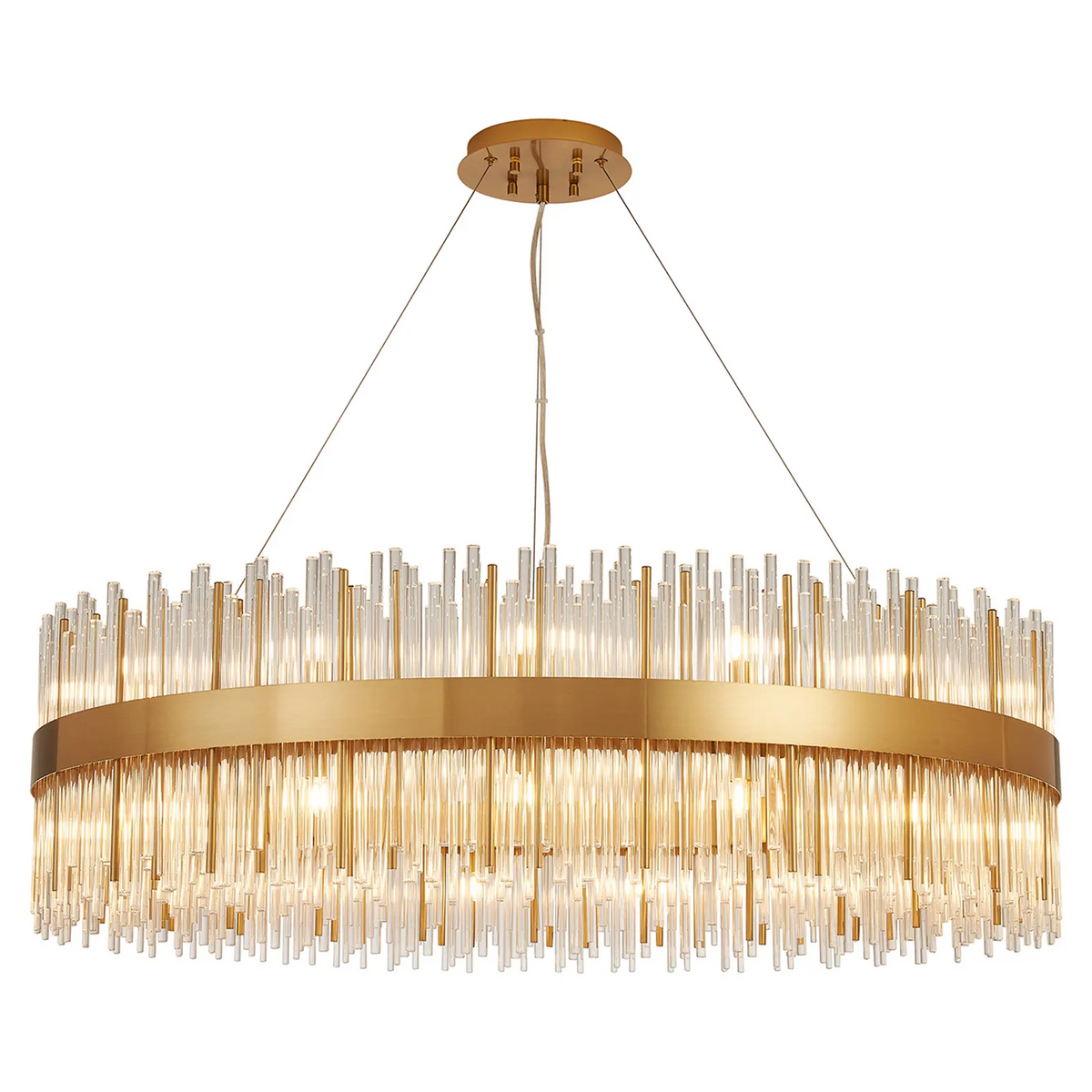 Gold chandelier with clear glass rods