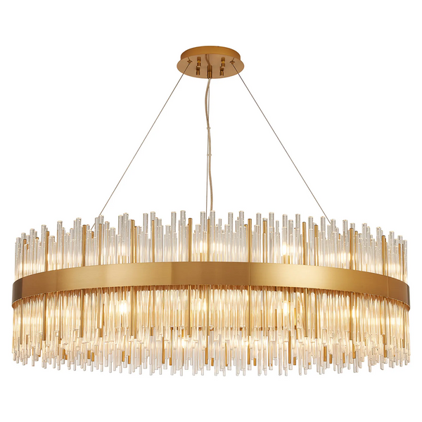 Gold chandelier with clear glass rods