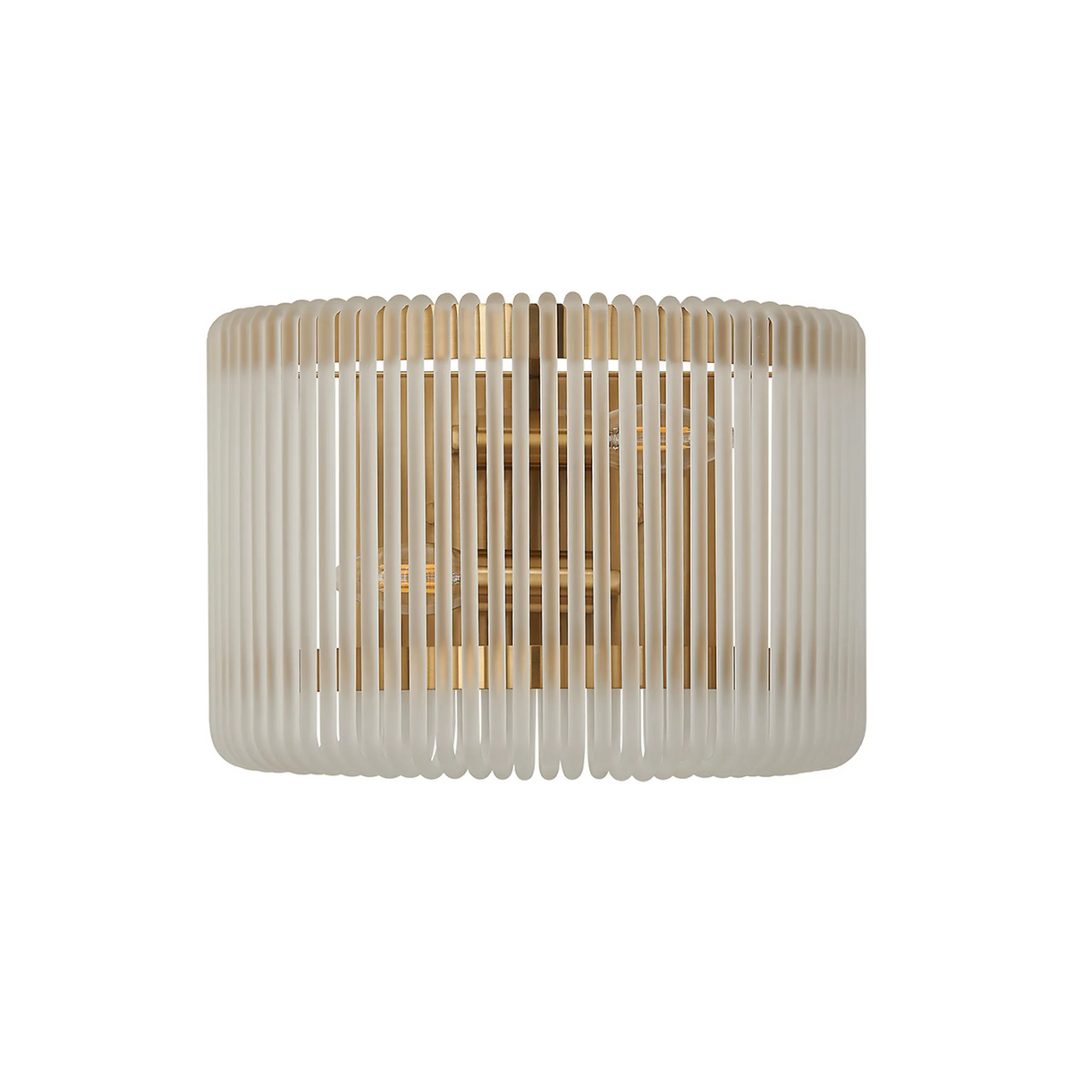 Cylindrical wall sconce with vertical frosted glass rods and a brass frame