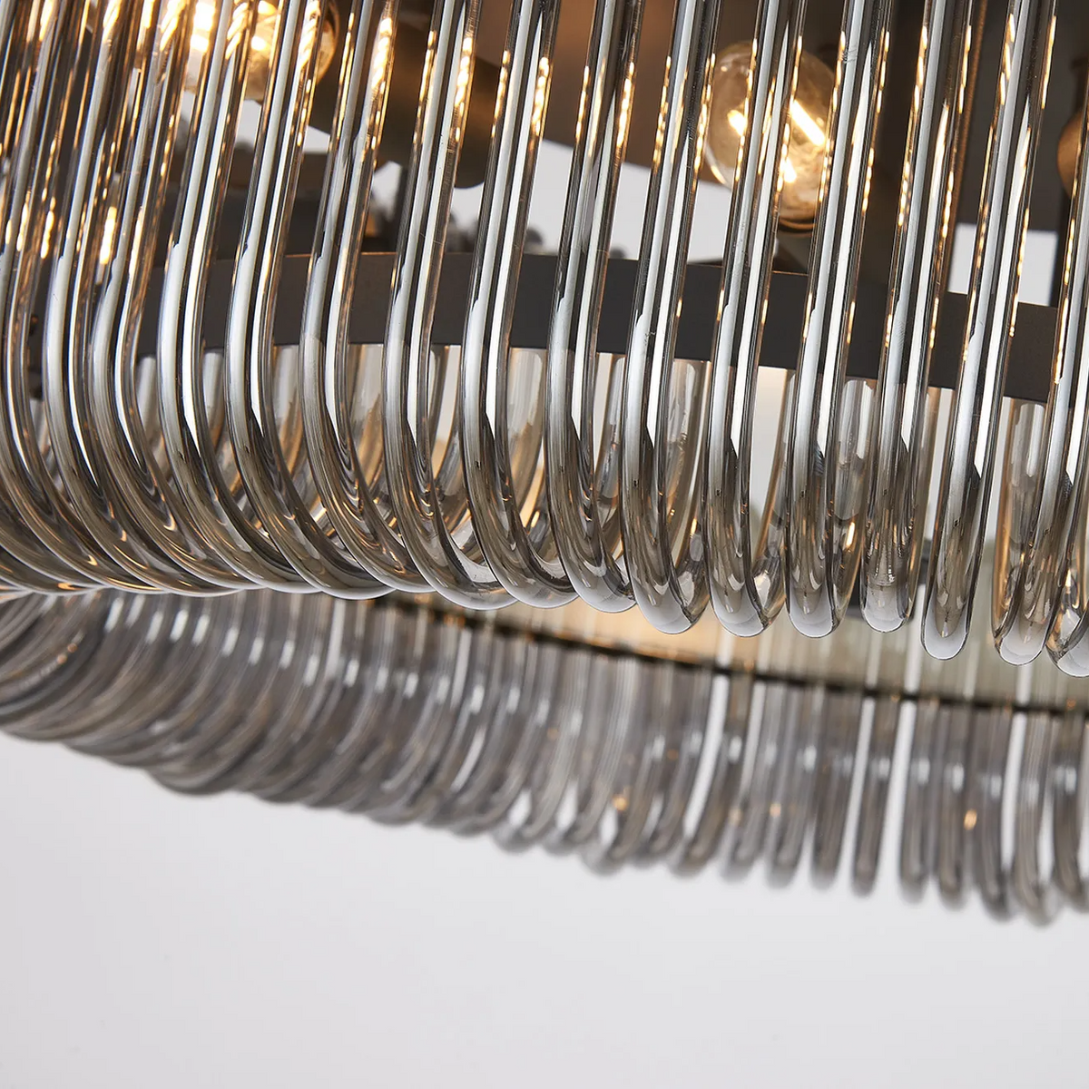 Jevington 600mm Flush Ceiling Light in Black with Smoked Glass