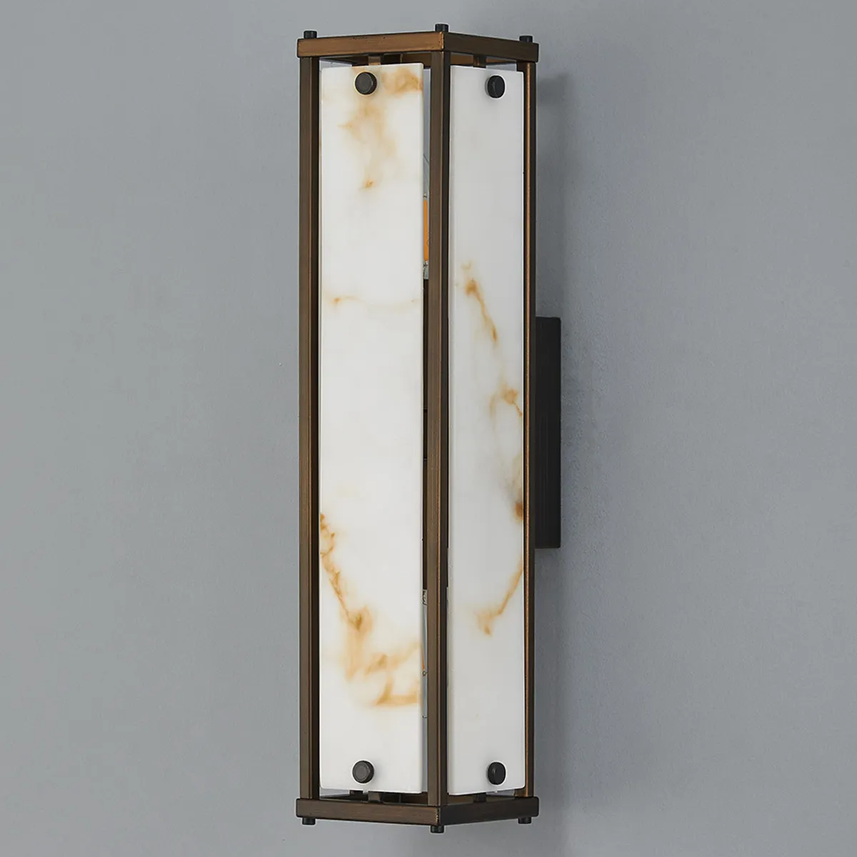 Scarva IP44 400mm Rectangular Wall Light in Bronze with Brown Faux Alabaster