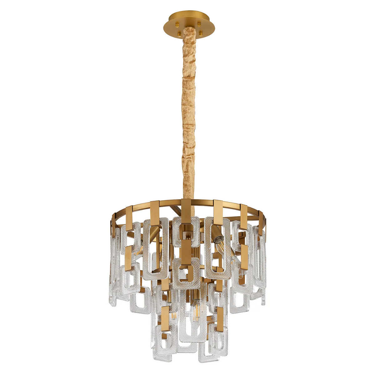 Heptonstall 410mm Two Tier Round Pendant in Matt Gold with Clear Glass