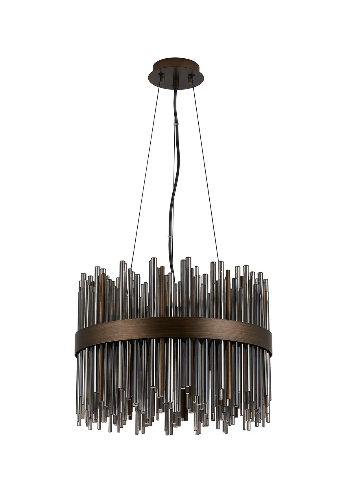 Bronze chandelier with clear and amber glass rods