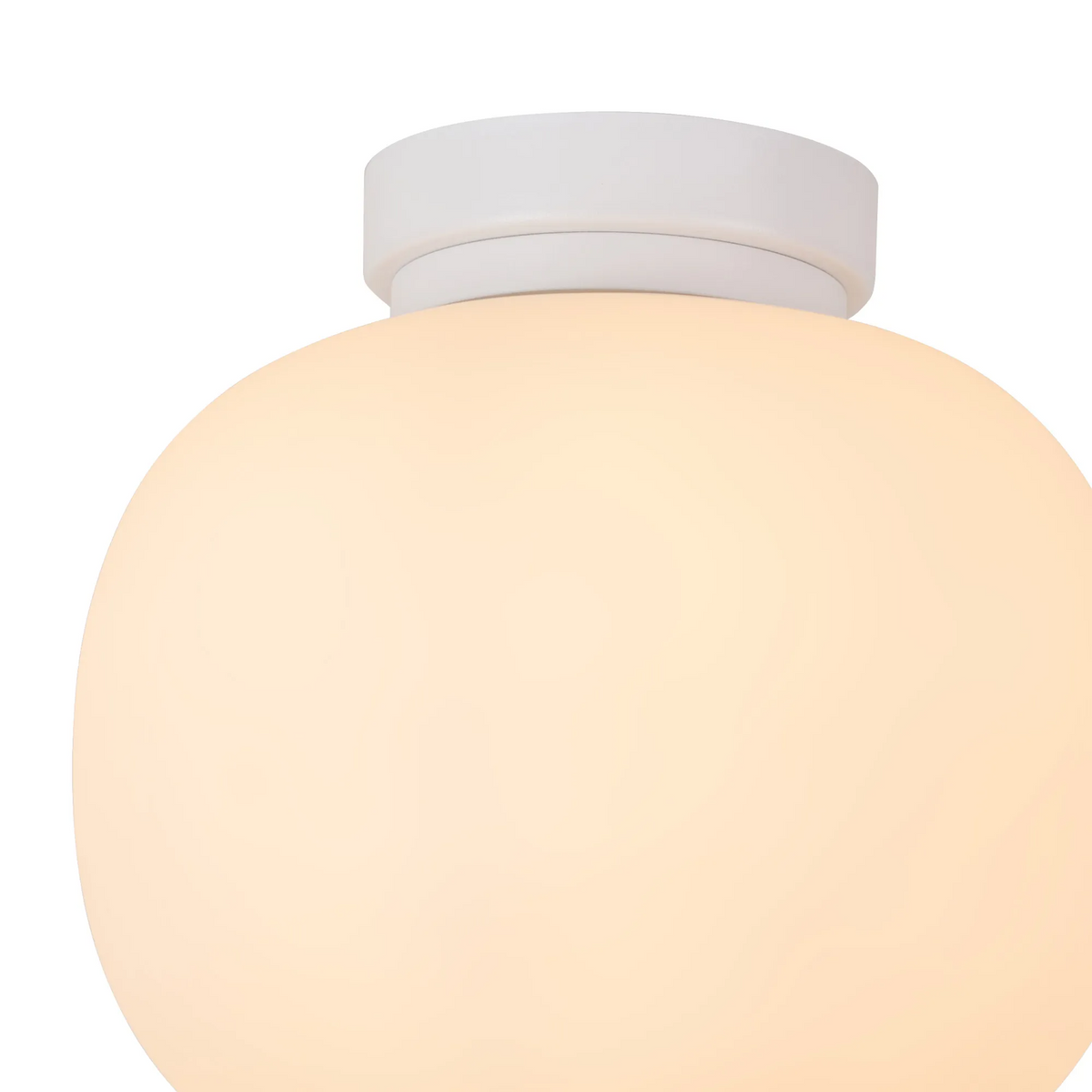 Milton Small Oval Ball Flush Ceiling Light in Satin White & Frosted White Shade by Lumiere