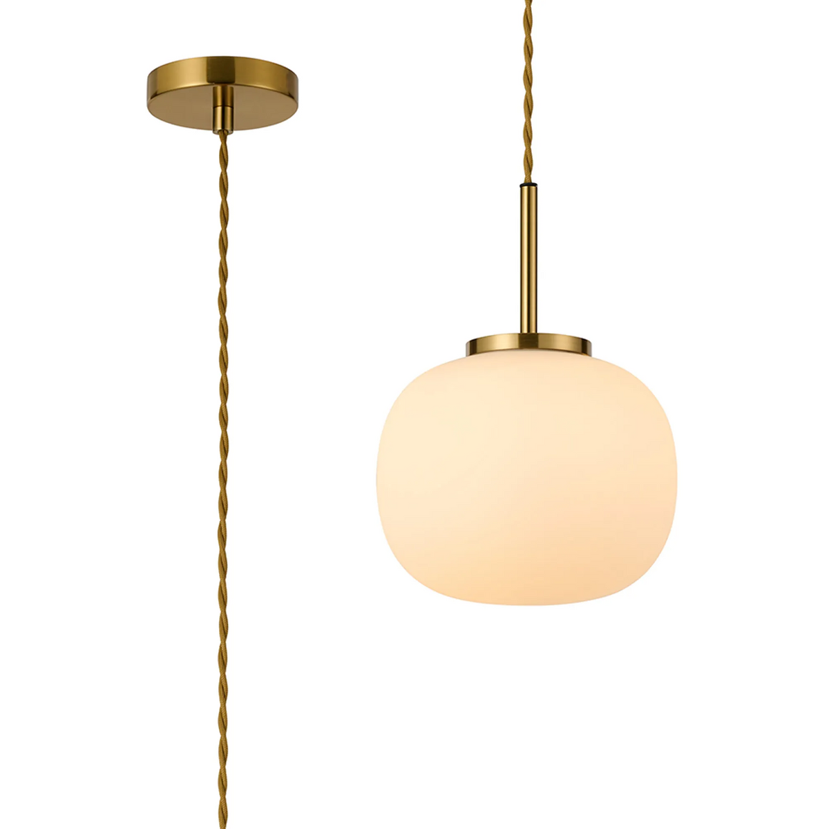 Milton Small Oval Ball Pendant in Aged Brass & Frosted White Shade