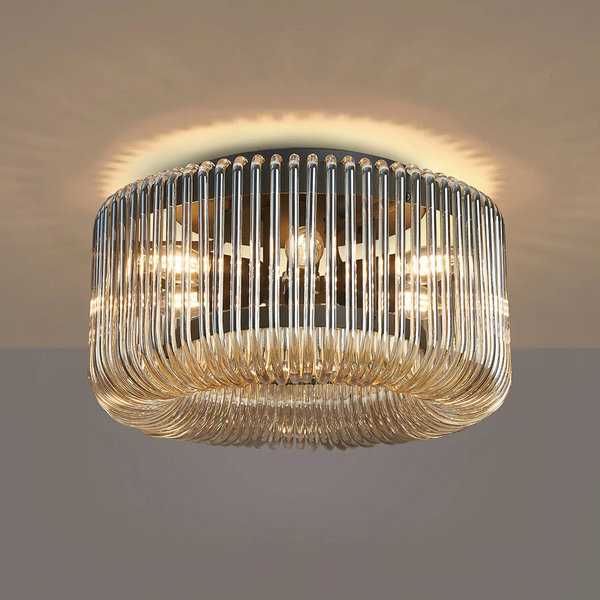 Jevington 400mm Flush Ceiling Light in Black with Smoke Brown Glass
