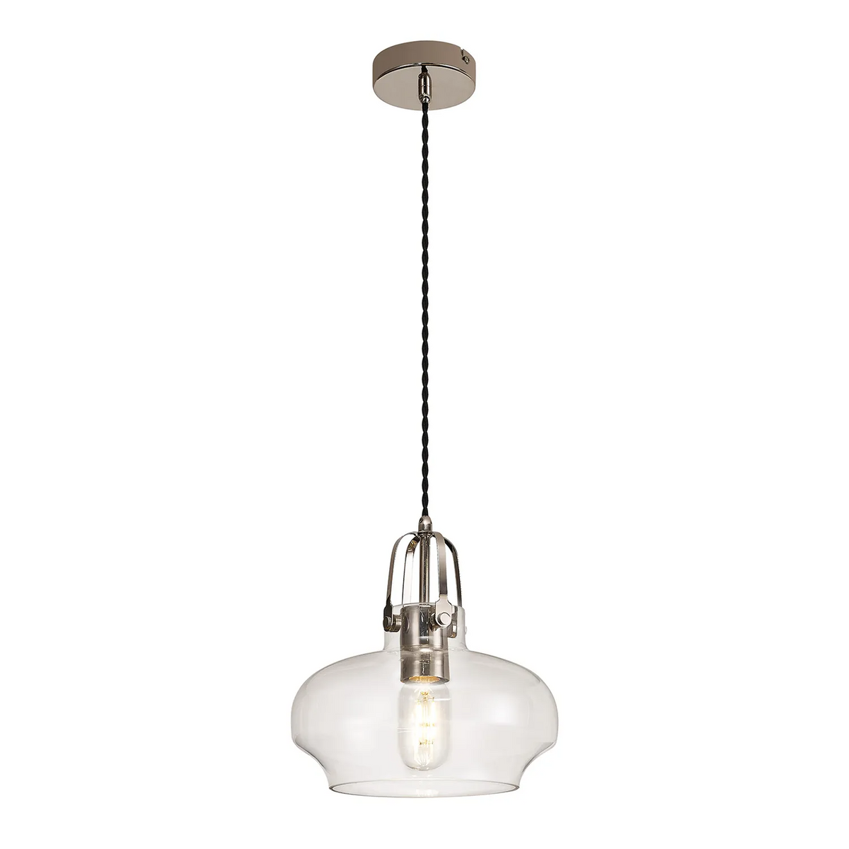 Bedlington Single Drop Pendant in Polished Nickel with Clear Glass Shade