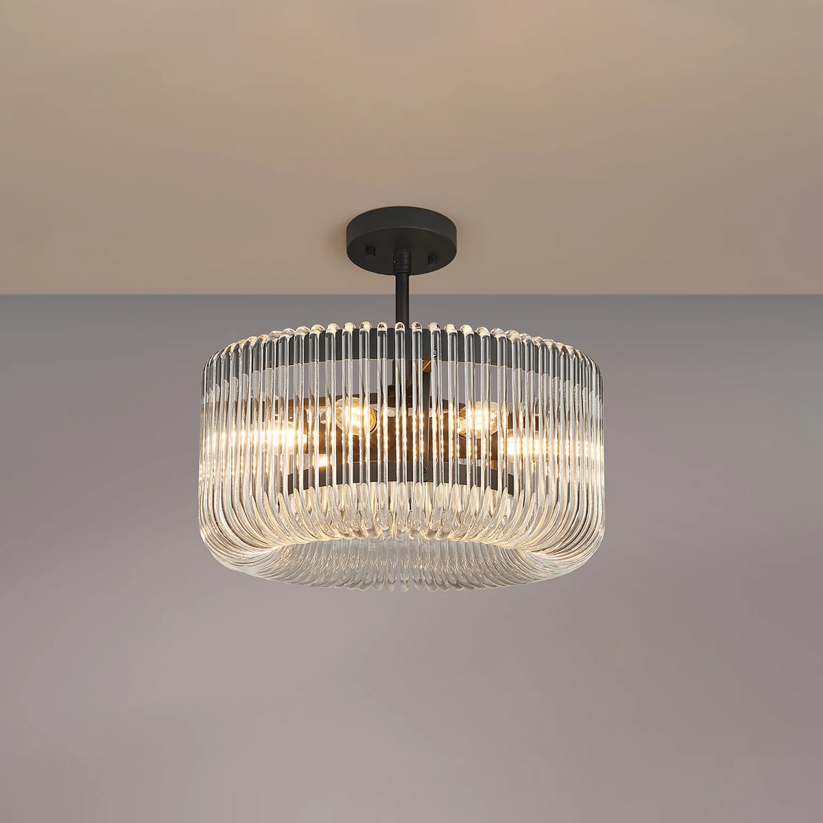 Jevington 400mm Pendant or Semi Flush in Black with Clear Glass