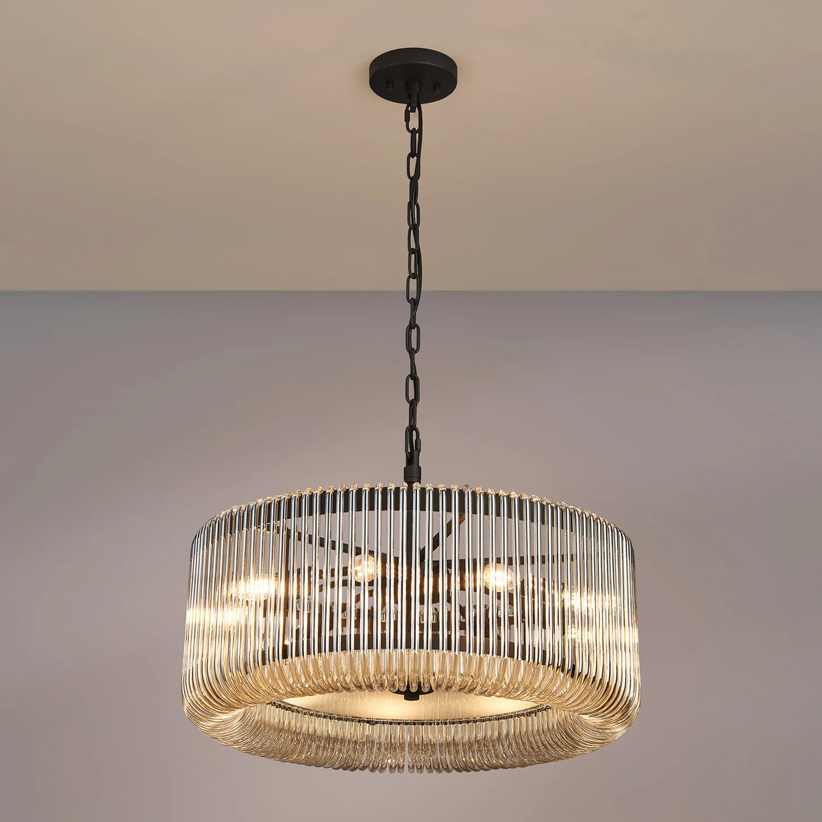 Jevington 600mm Pendant or Semi Flush in Black with Smoke Brown Glass