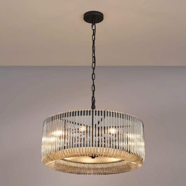 Jevington 600mm Pendant or Semi Flush in Black with Smoke Brown Glass