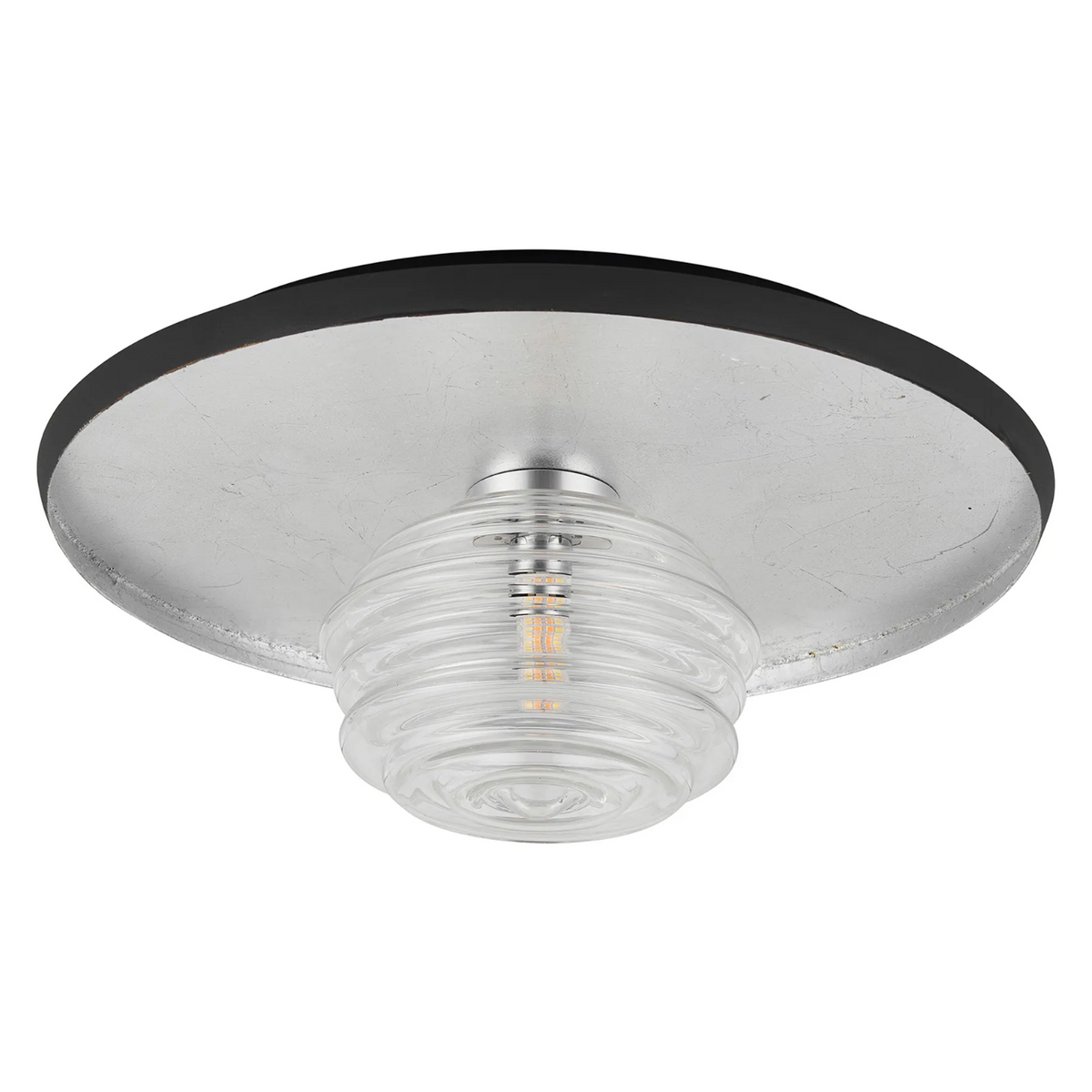 Reston Wall or Ceiling Light in Anthracite and Silver Leaf with Clear Rippled Glass Shade