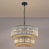 Jevington 780mm Two Tier Pendant or Semi Flush in Black with Smoke Brown Glass