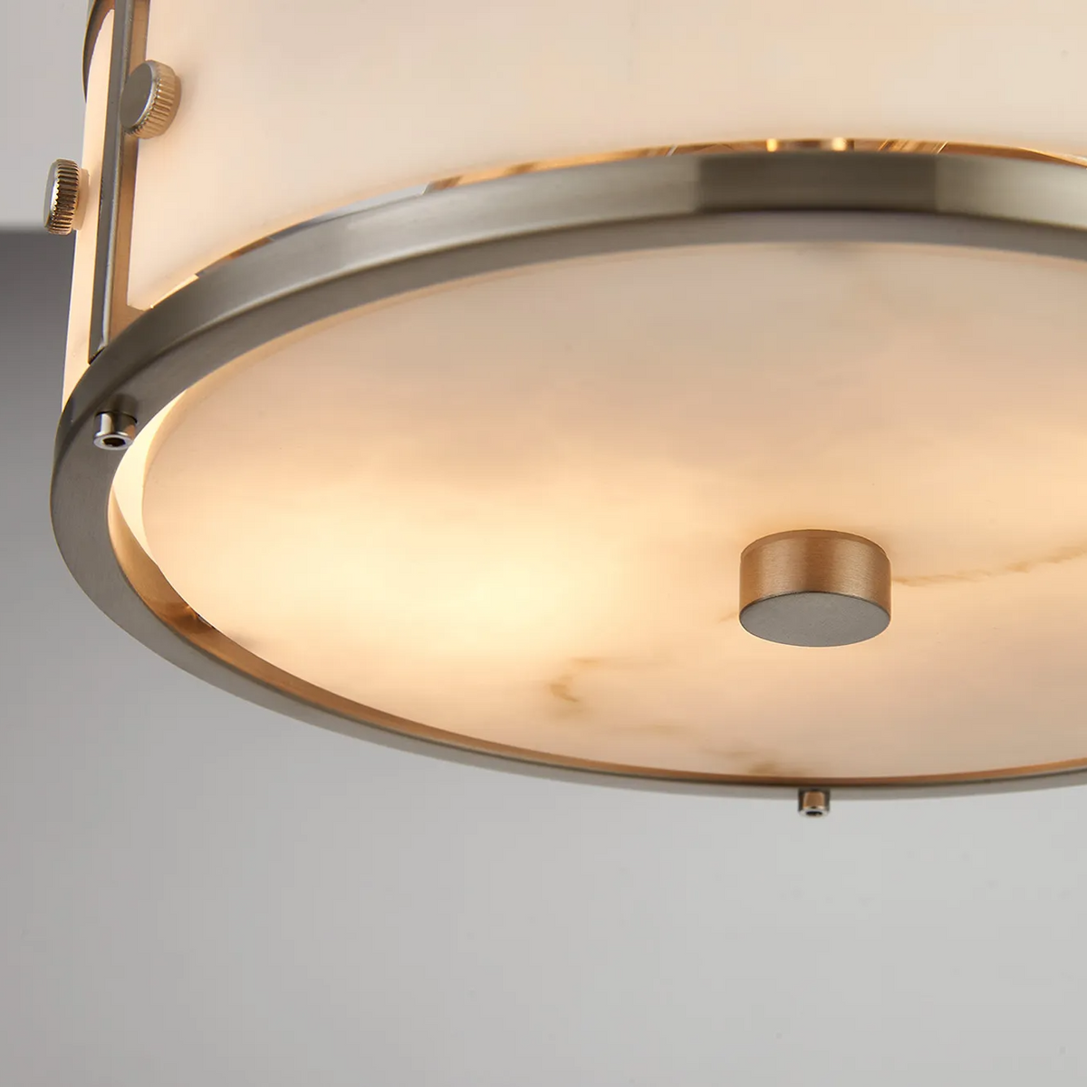 Scarva IP44 250mm Round Ceiling Light in Satin Nickel with Grey Faux Alabaster