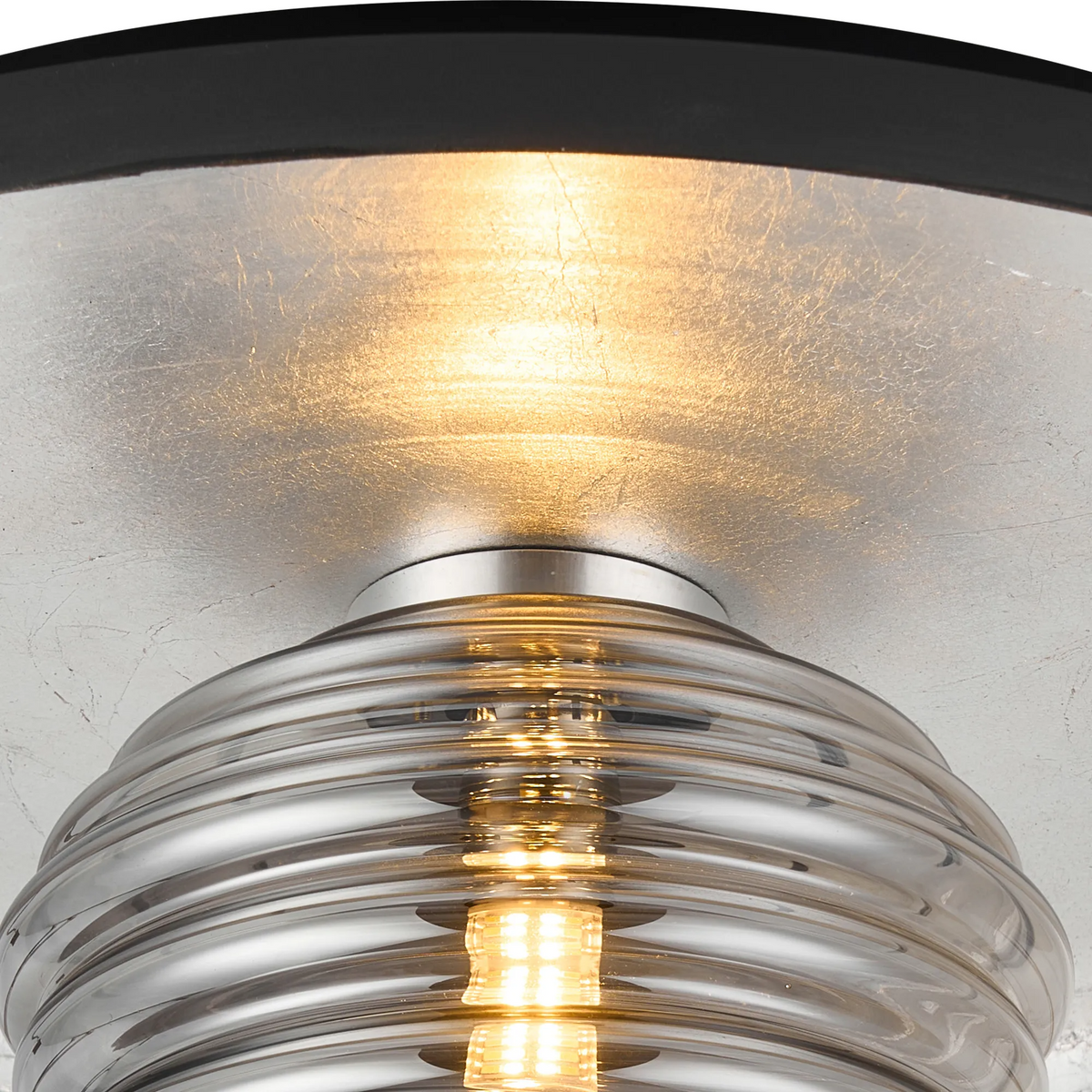 Reston Wall or Ceiling Light in Anthracite and Silver Leaf with Smoked Rippled Glass Shade