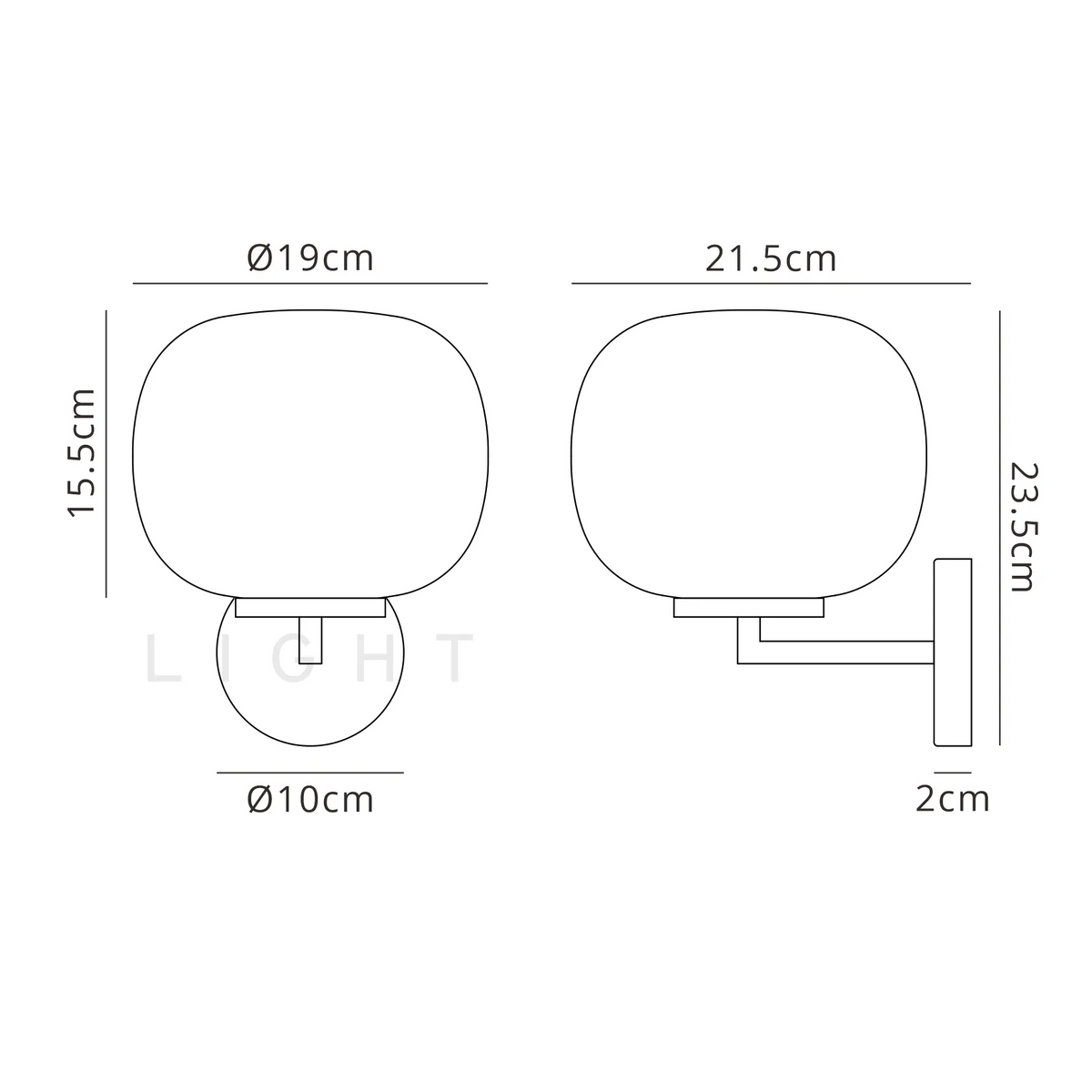 Milton Small Oval Ball Wall Light in Matt Black & Frosted White Shade