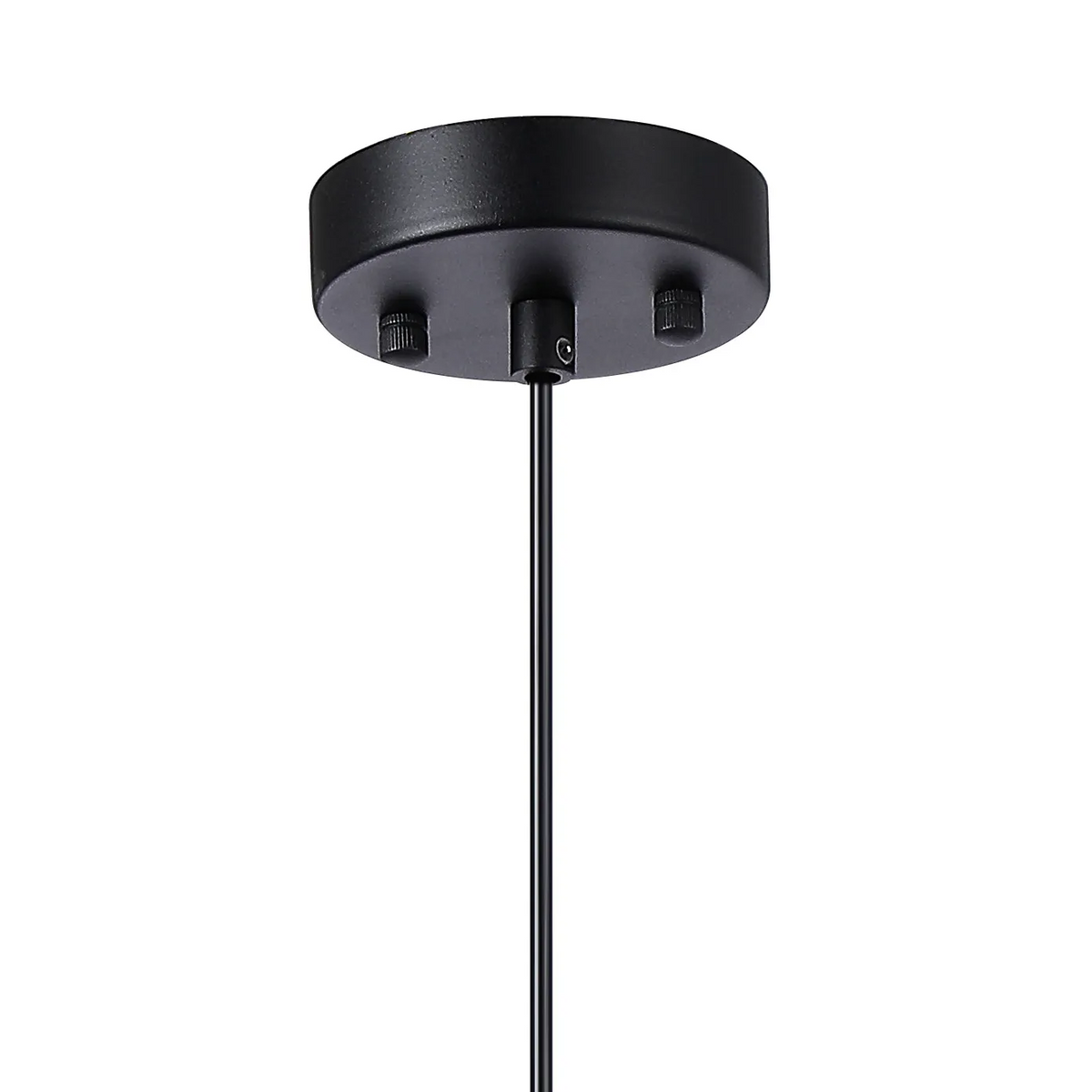 Black ceiling rose with a black cable extending downwards