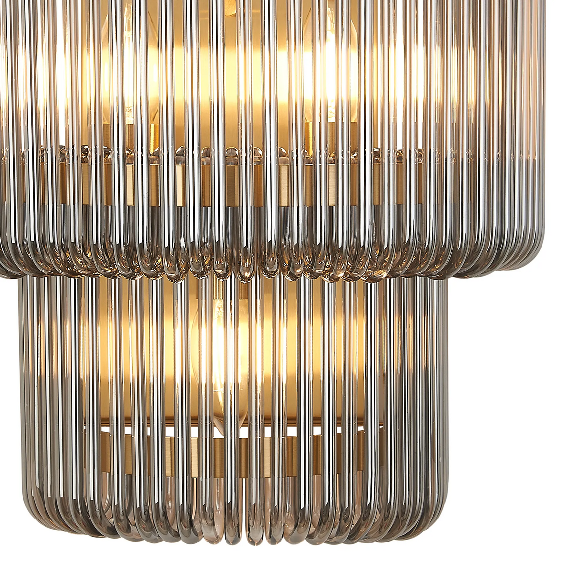 Jevington Large Two Tier Wall Light in Brass with Smoked Glass