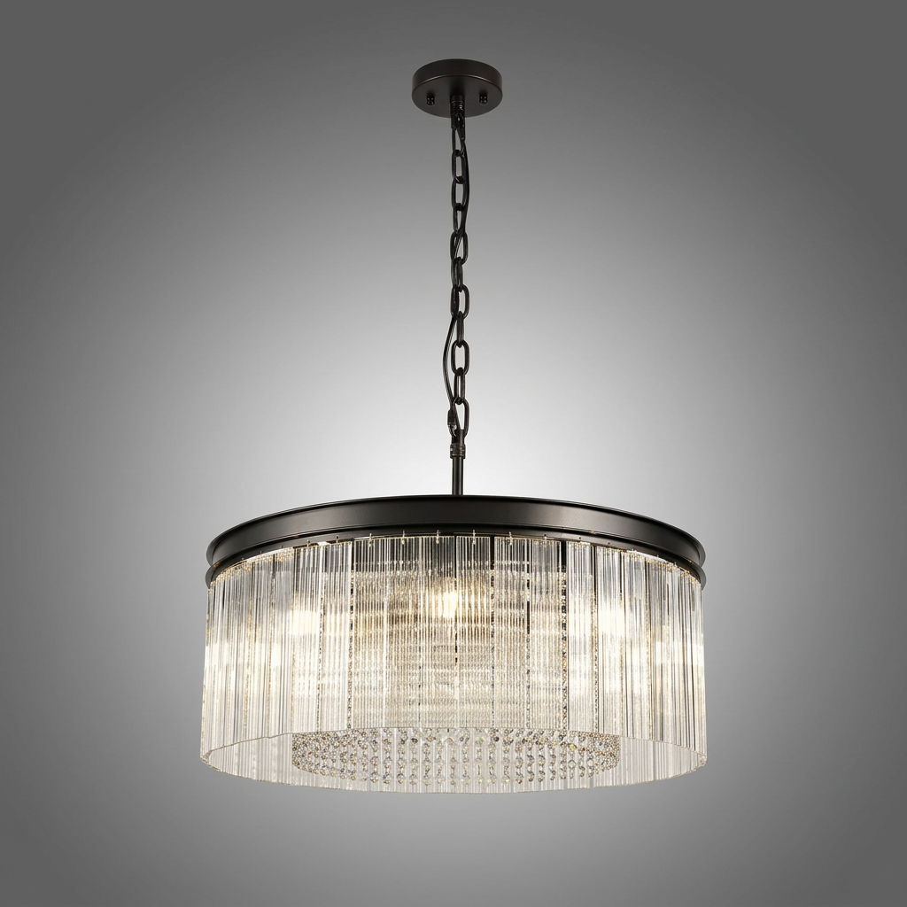Beesands 600mm Pendant or Semi Flush in Brown Oxide with Clear Fluted Glass and Crystals