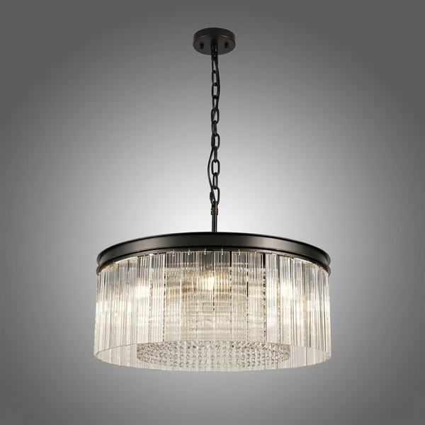 Beesands 600mm Pendant or Semi Flush in Brown Oxide with Clear Fluted Glass and Crystals