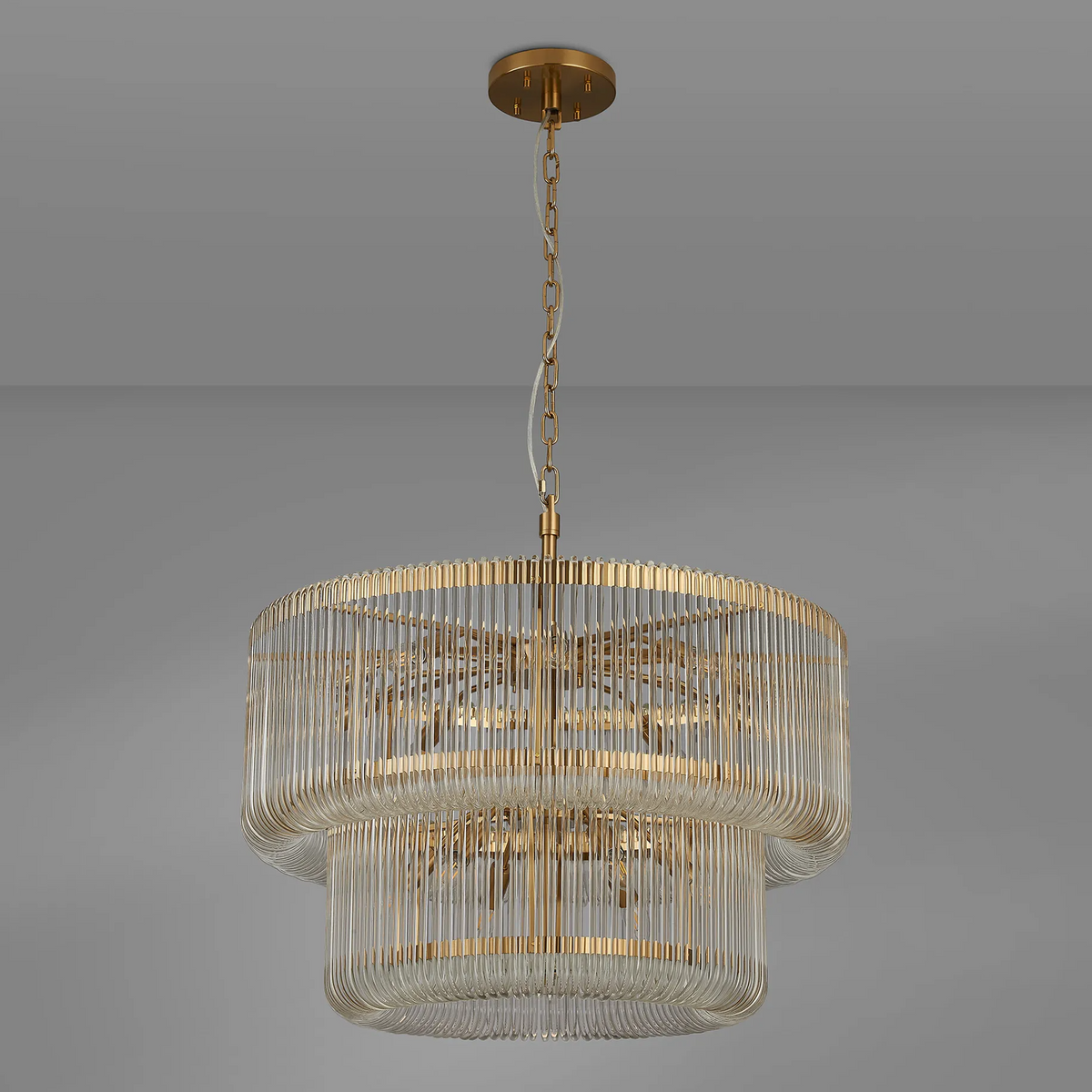 Jevington 780mm Two Tier Pendant or Semi Flush in Brass with Clear Glass