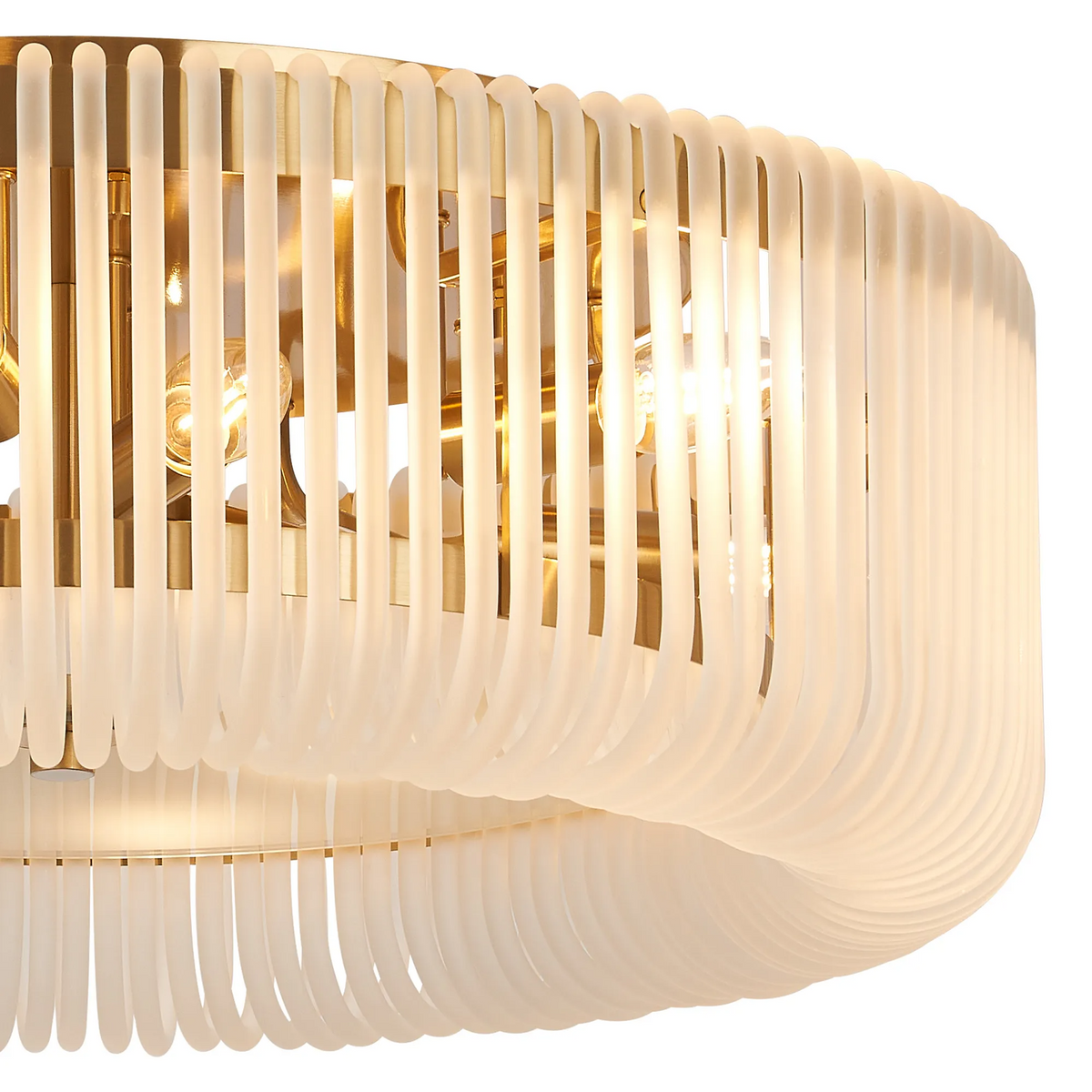 Jevington 600mm Flush Ceiling Light in Brass with Frosted Glass
