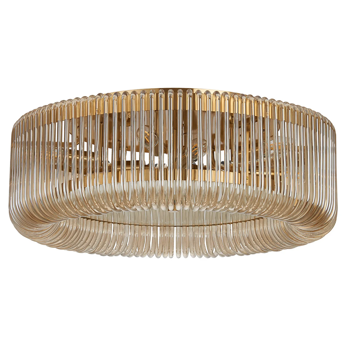 Jevington 600mm Flush Ceiling Light in Brass with Smoke Brown Glass