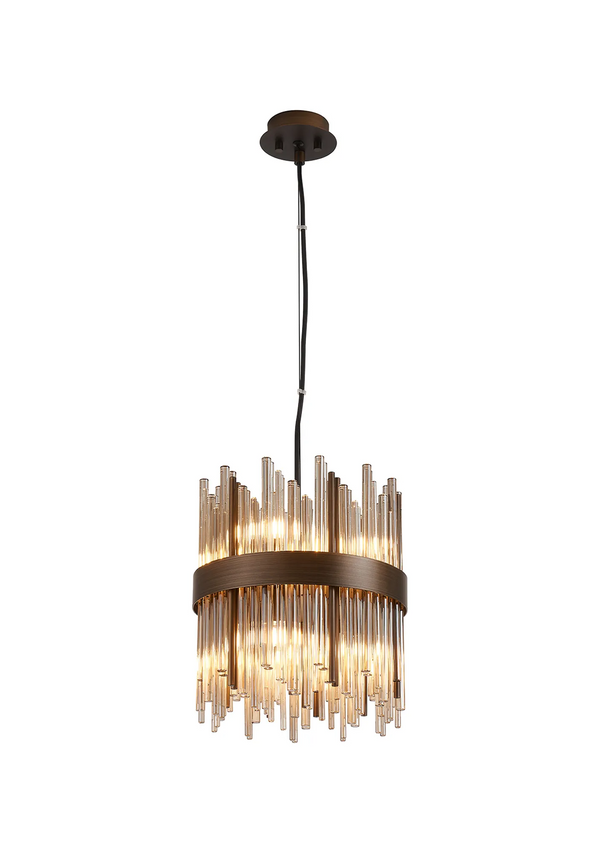 Bronze chandelier with clear glass rods
