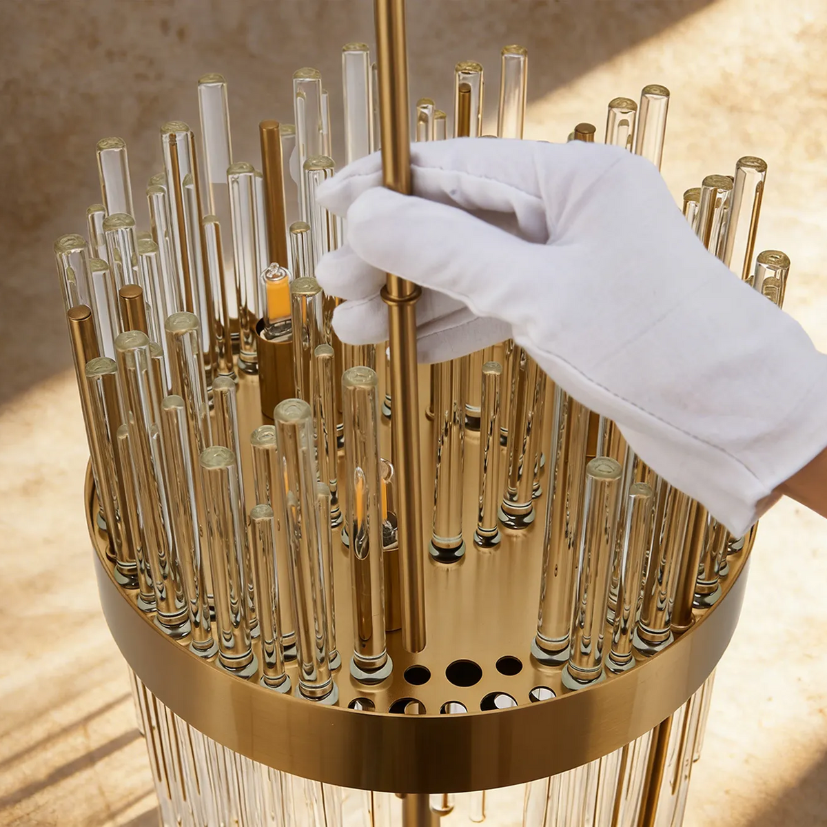 Eckington Table Lamp in Brass with Clear Glass Rods