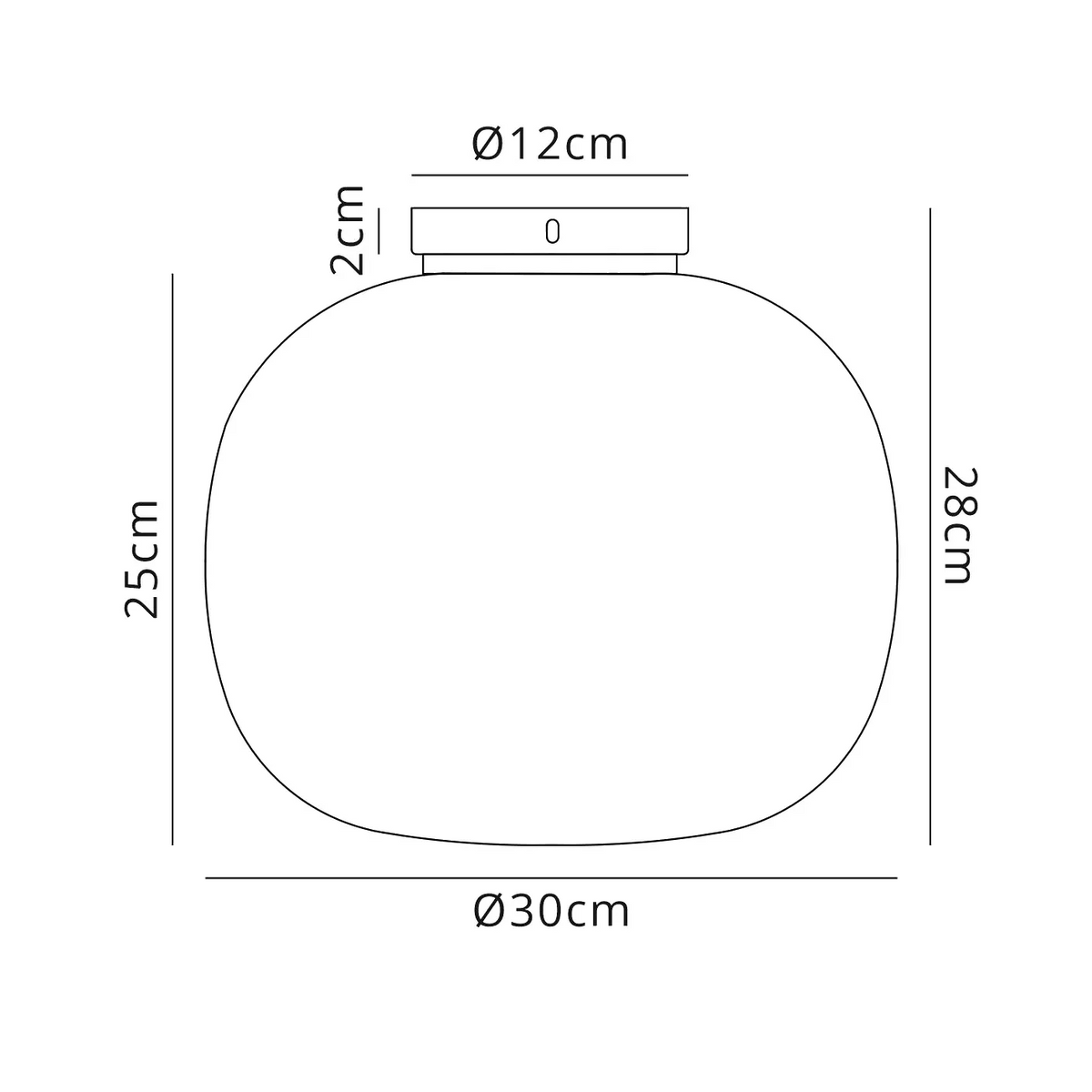 Lumiere Milton Medium Oval Ball Flush Ceiling Light in Matt Black & Frosted White Shade dimensions