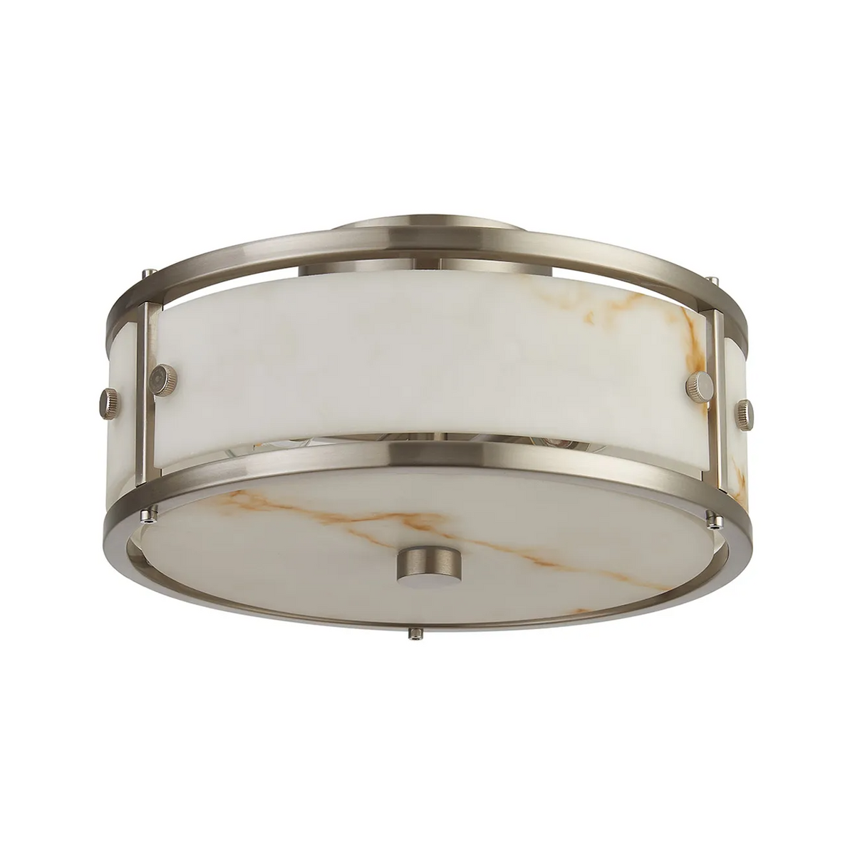Scarva IP44 250mm Round Ceiling Light in Satin Nickel with Brown Faux Alabaster