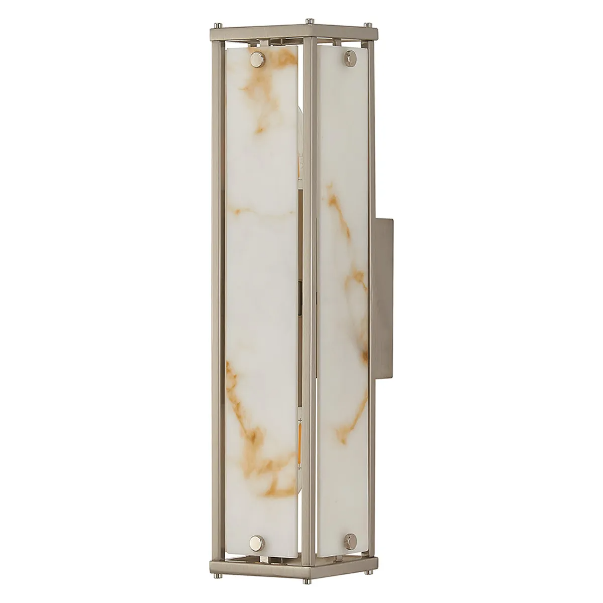 Scarva IP44 400mm Rectangular Wall Light in Satin Nickel with Brown Faux Alabaster