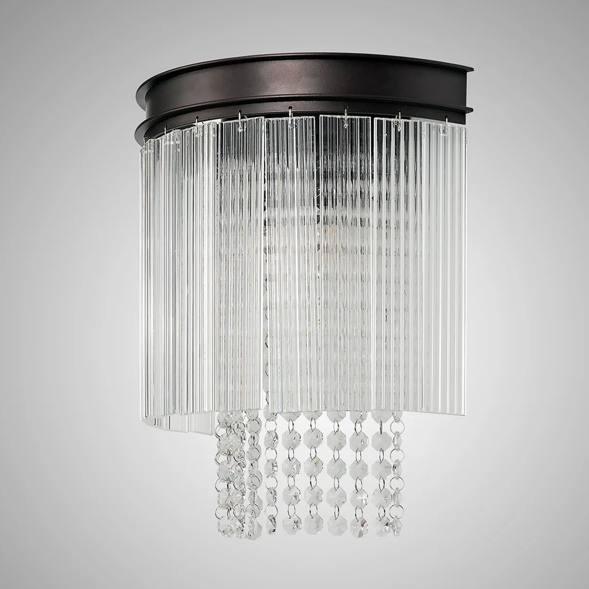 Beesands Wall Light in Brown Oxide with Clear Fluted Glass and Crystals