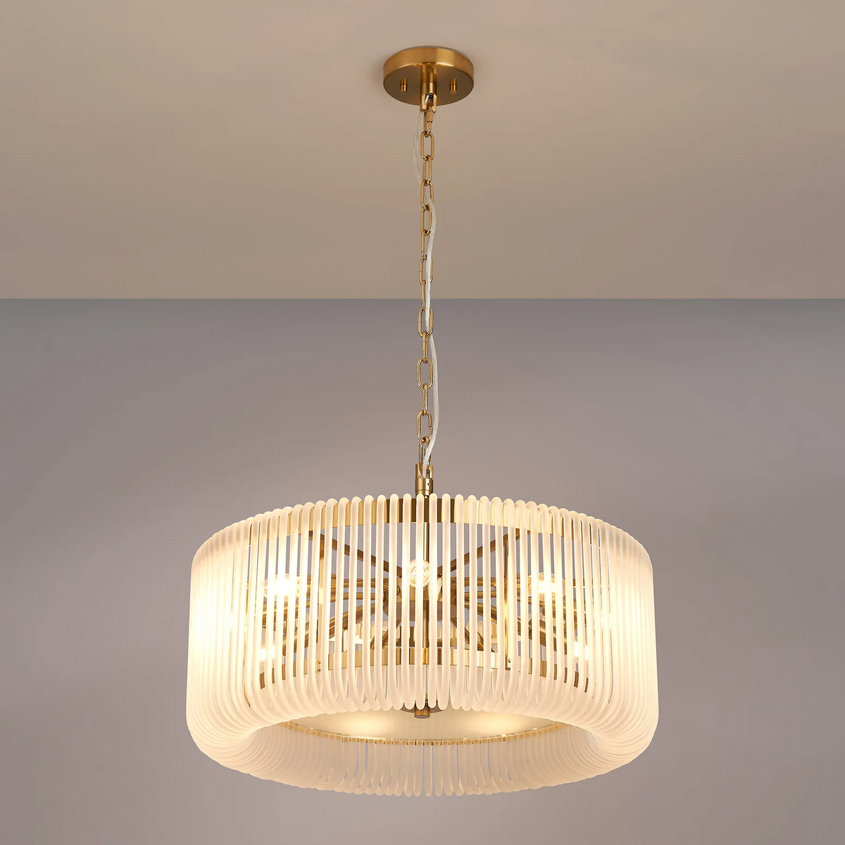 Jevington 600mm Pendant or Semi Flush in Brass with Frosted Glass