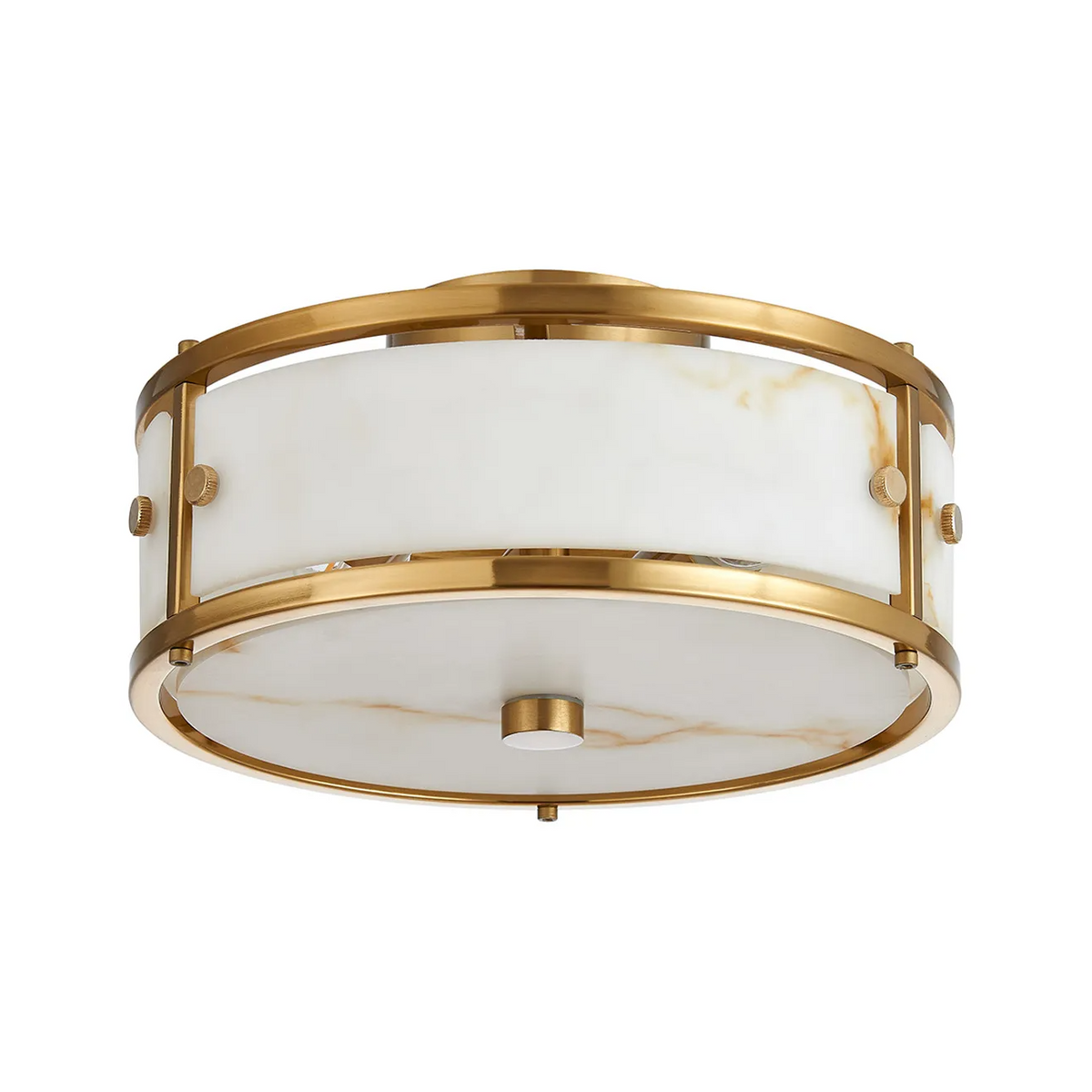 Scarva IP44 250mm Round Ceiling Light in Brass with Brown Faux Alabaster