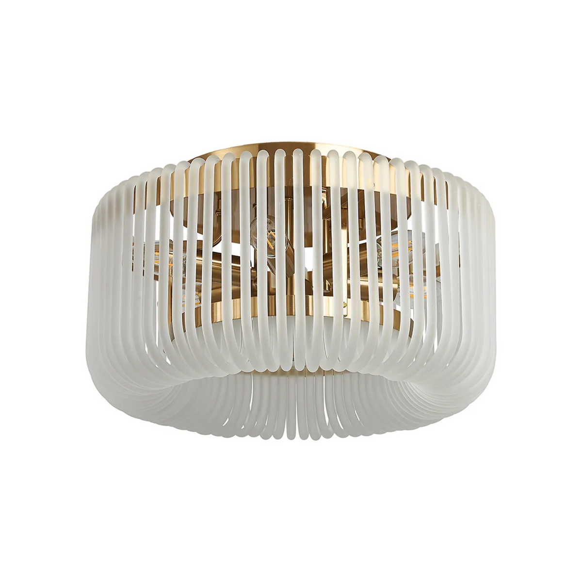 Jevington 400mm Flush Ceiling Light in Brass with Frosted Glass