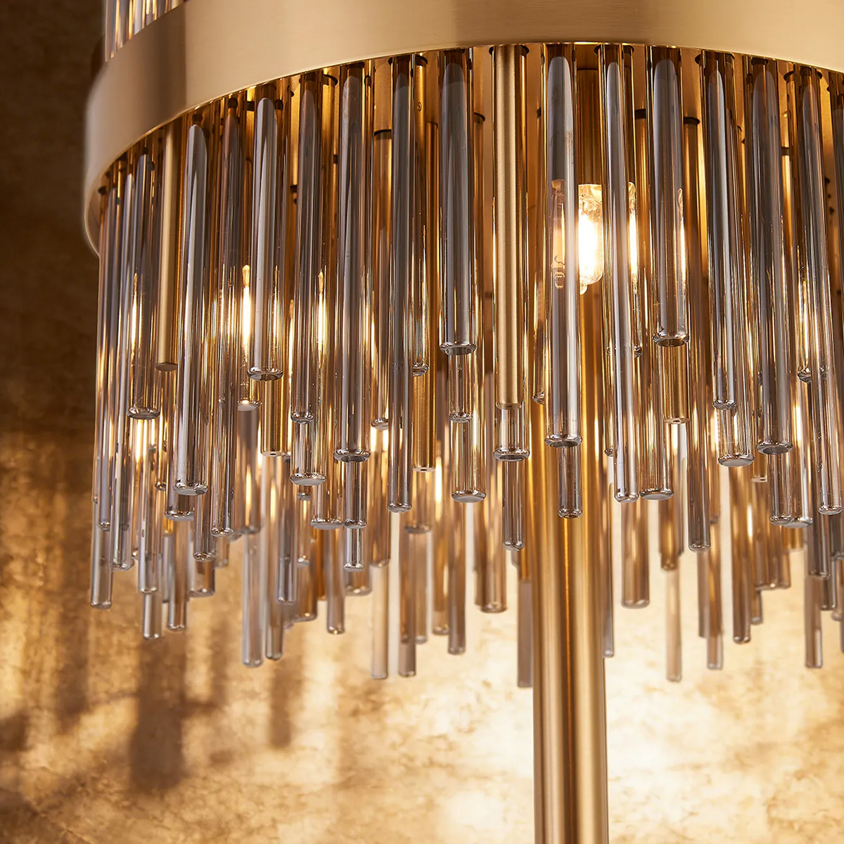 Eckington Floor Lamp in Brass with Smoked Glass Rods