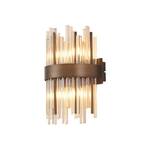Wall sconce with clear glass rods and a bronze band