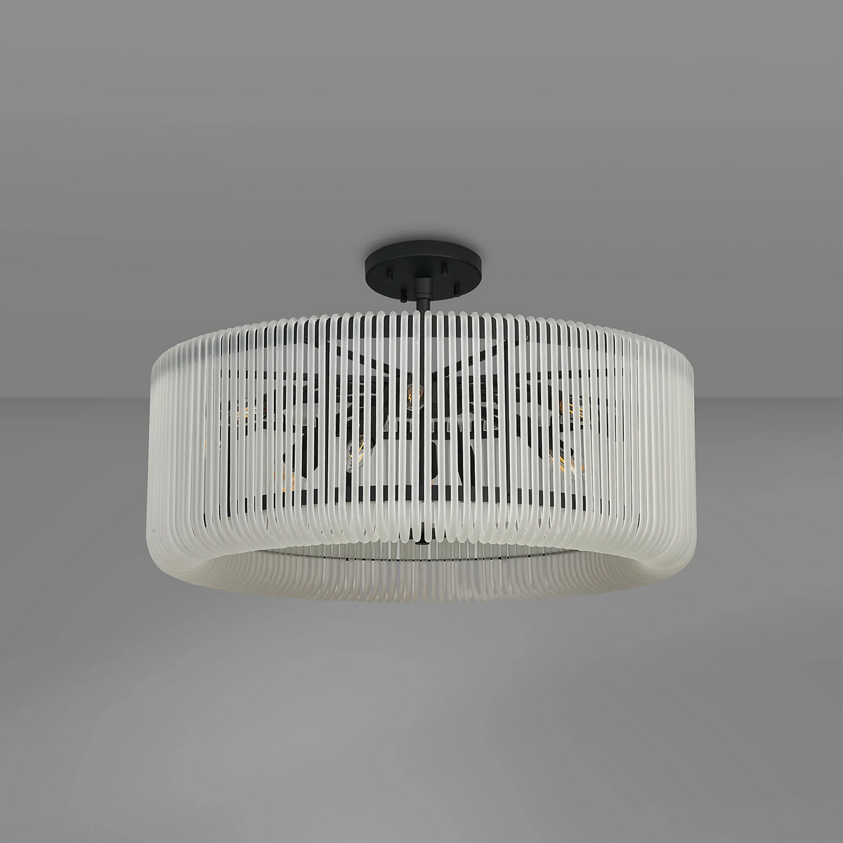 Jevington 780mm Pendant or Semi Flush in Black with Frosted Glass