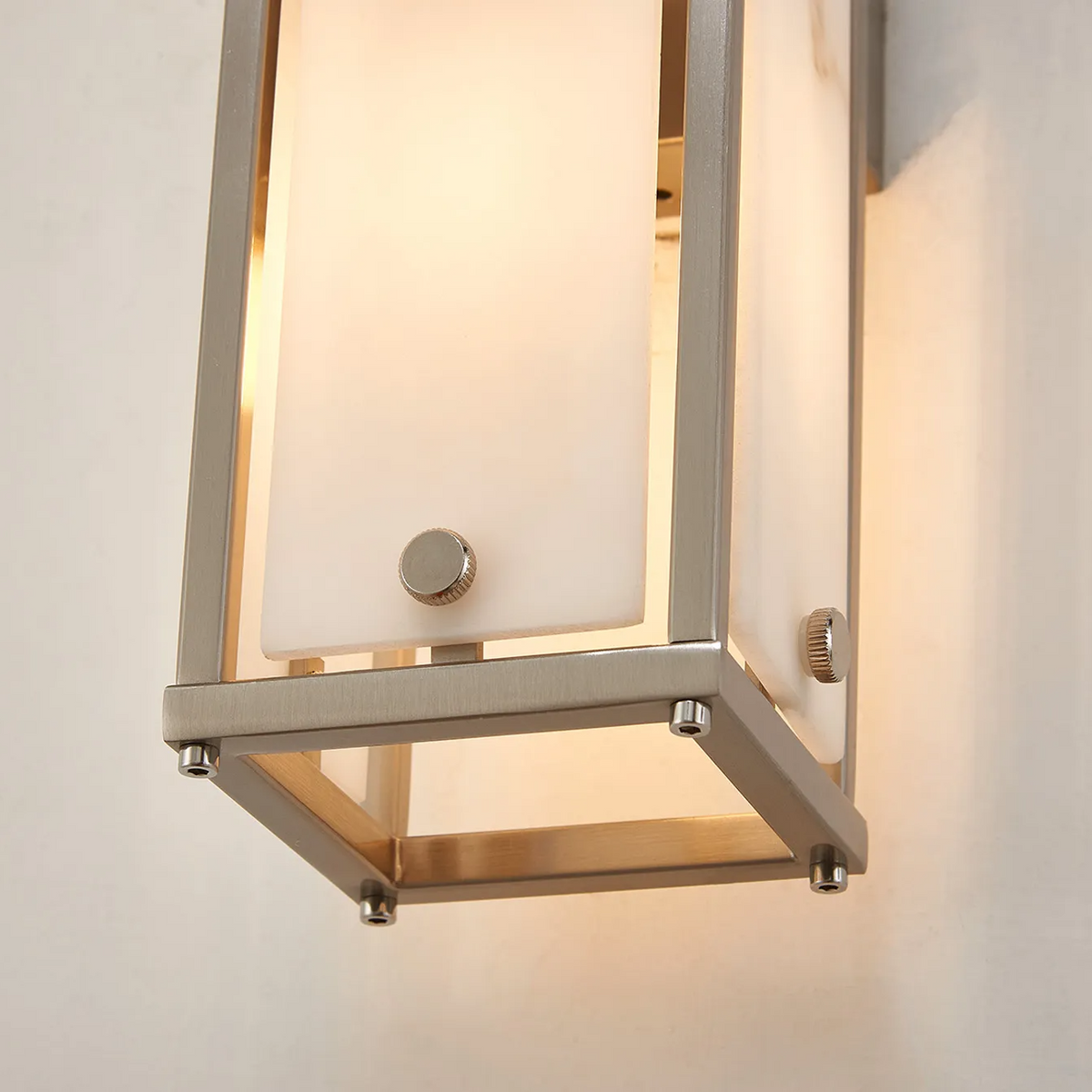 Scarva IP44 400mm Rectangular Wall Light in Satin Nickel with Grey Faux Alabaster