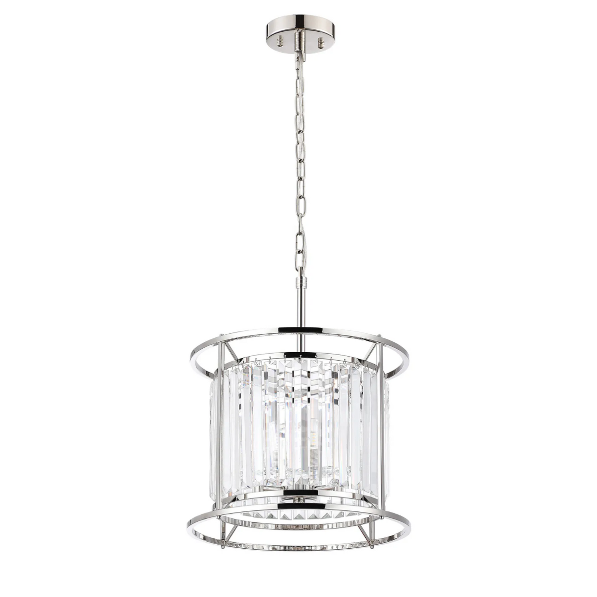 Polished chrome pendant light with clear crystal rods