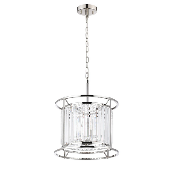 Polished chrome pendant light with clear crystal rods